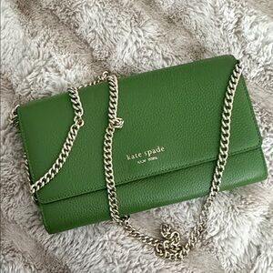NWOT Kate Spade Green Leather Clutch with Gold Chain